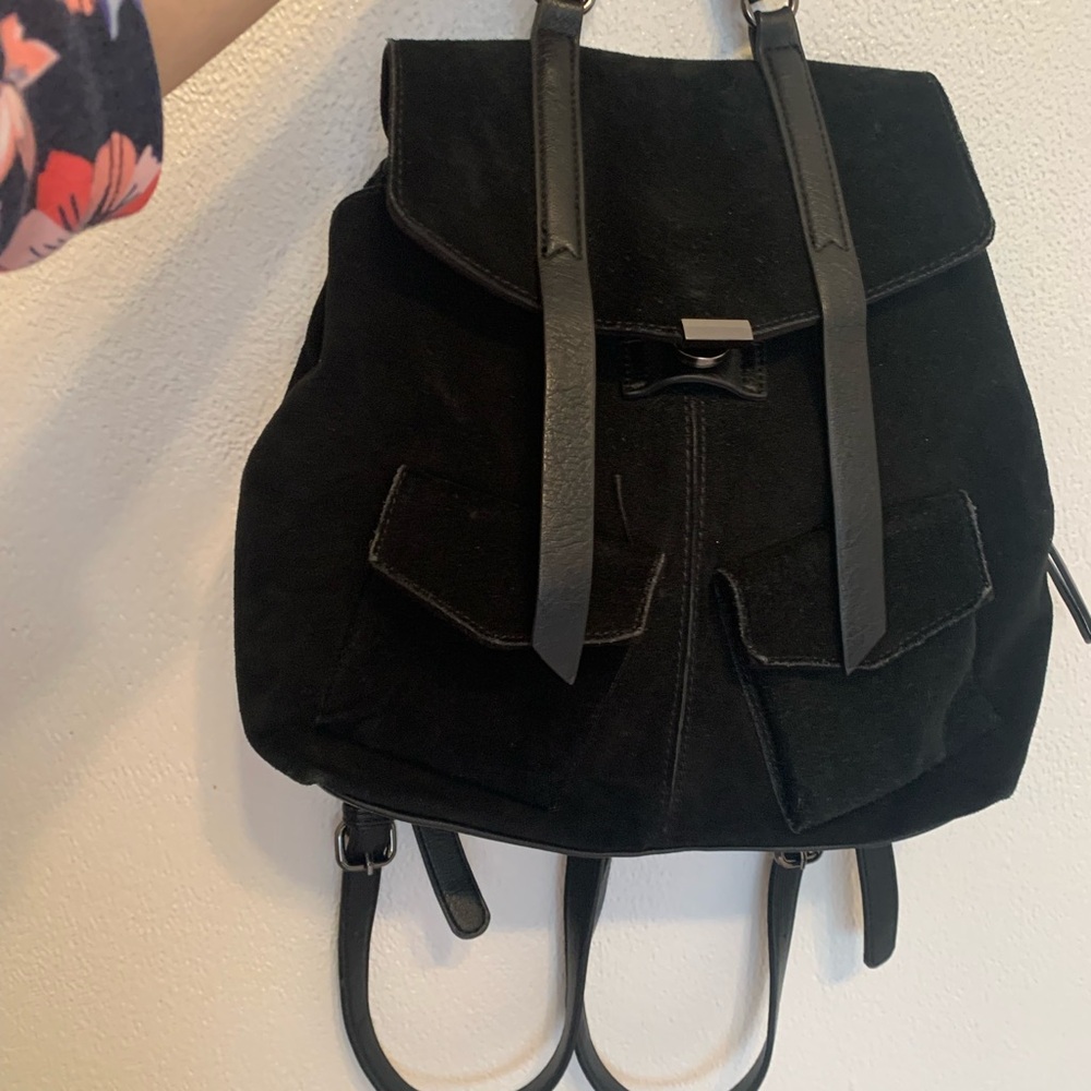 Moda Luxe Black Backpack Bag Suede and Leather